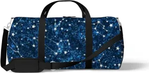 Astrology Constellations Stars Dark Blue Space Sports Duffel Bag Travel Gym Tote Bags Lightweight Durable Shoulder Strap Waterproof Polyester Outside Mesh Pocket Overnight Trip Duffel Bag for Women Men