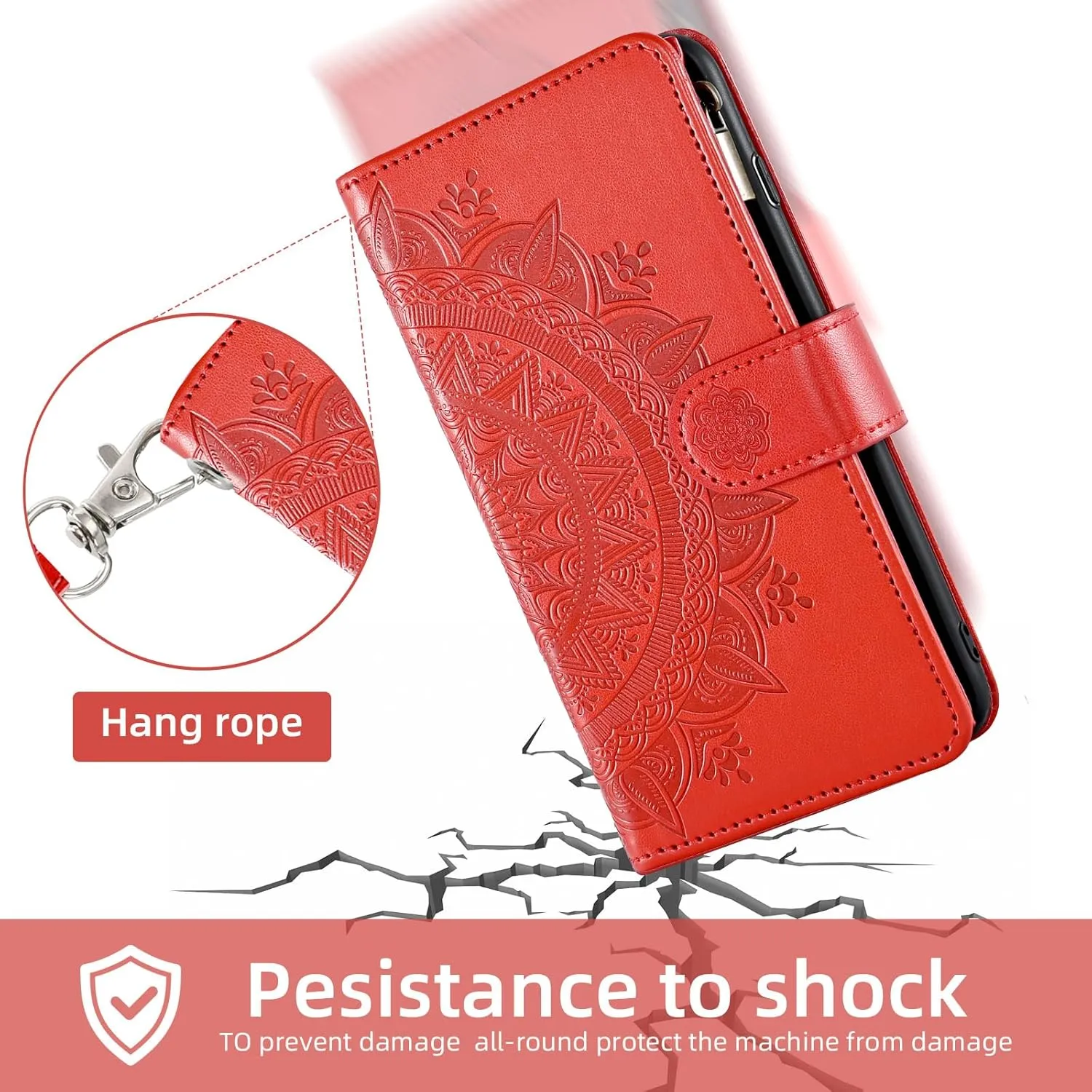 Asuwish Phone Case for LG V60 ThinQ V60ThinQ 5G G9 Thin Q Wallet Cell Cover with Screen Protector Lanyard Wrist Strap Mandala Flower Zipper Card Holder Stand LGV60 V 60 60ThinQ 60V Women Girls Red