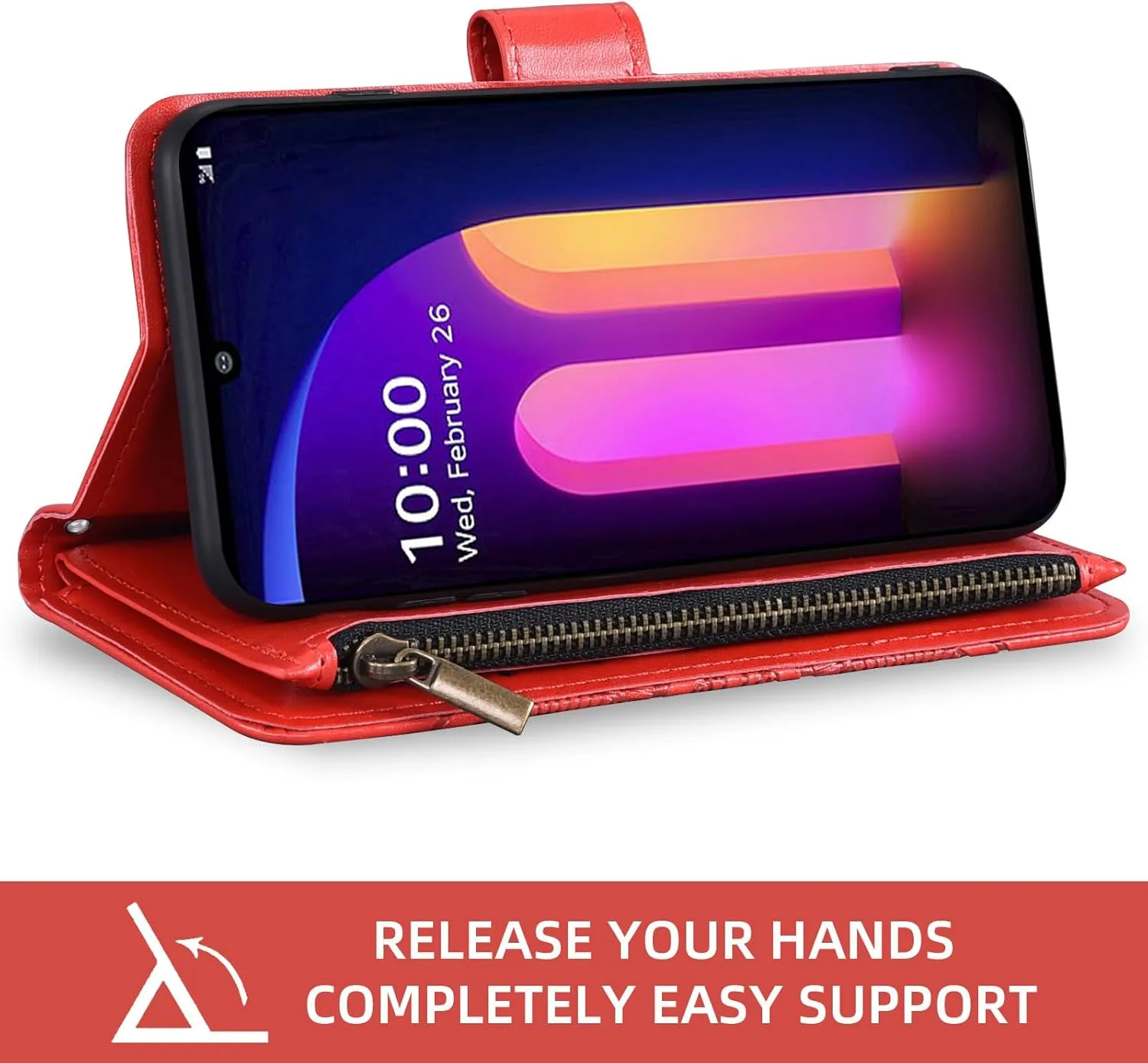 Asuwish Phone Case for LG V60 ThinQ V60ThinQ 5G G9 Thin Q Wallet Cell Cover with Screen Protector Lanyard Wrist Strap Mandala Flower Zipper Card Holder Stand LGV60 V 60 60ThinQ 60V Women Girls Red
