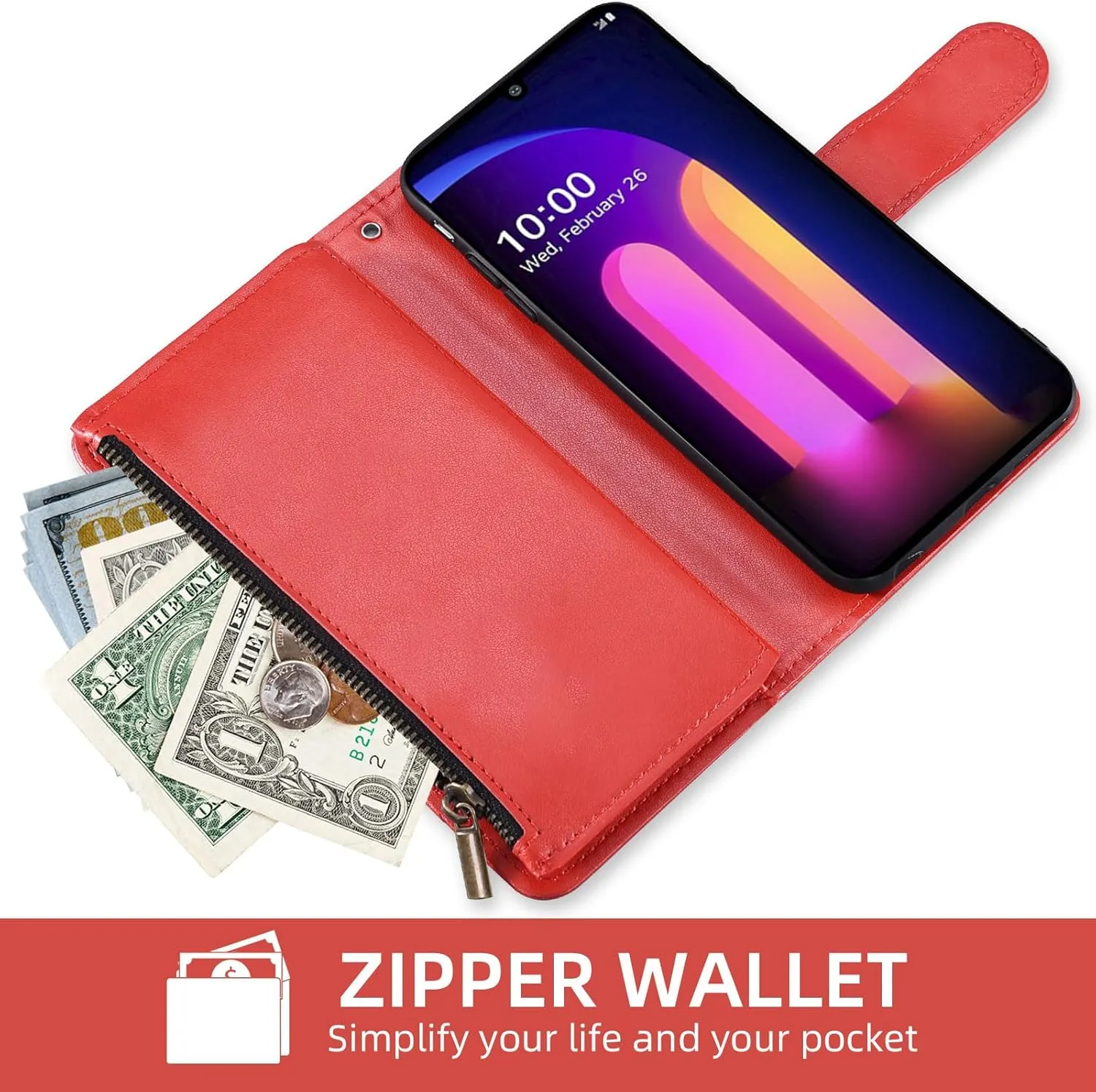 Asuwish Phone Case for LG V60 ThinQ V60ThinQ 5G G9 Thin Q Wallet Cell Cover with Screen Protector Lanyard Wrist Strap Mandala Flower Zipper Card Holder Stand LGV60 V 60 60ThinQ 60V Women Girls Red