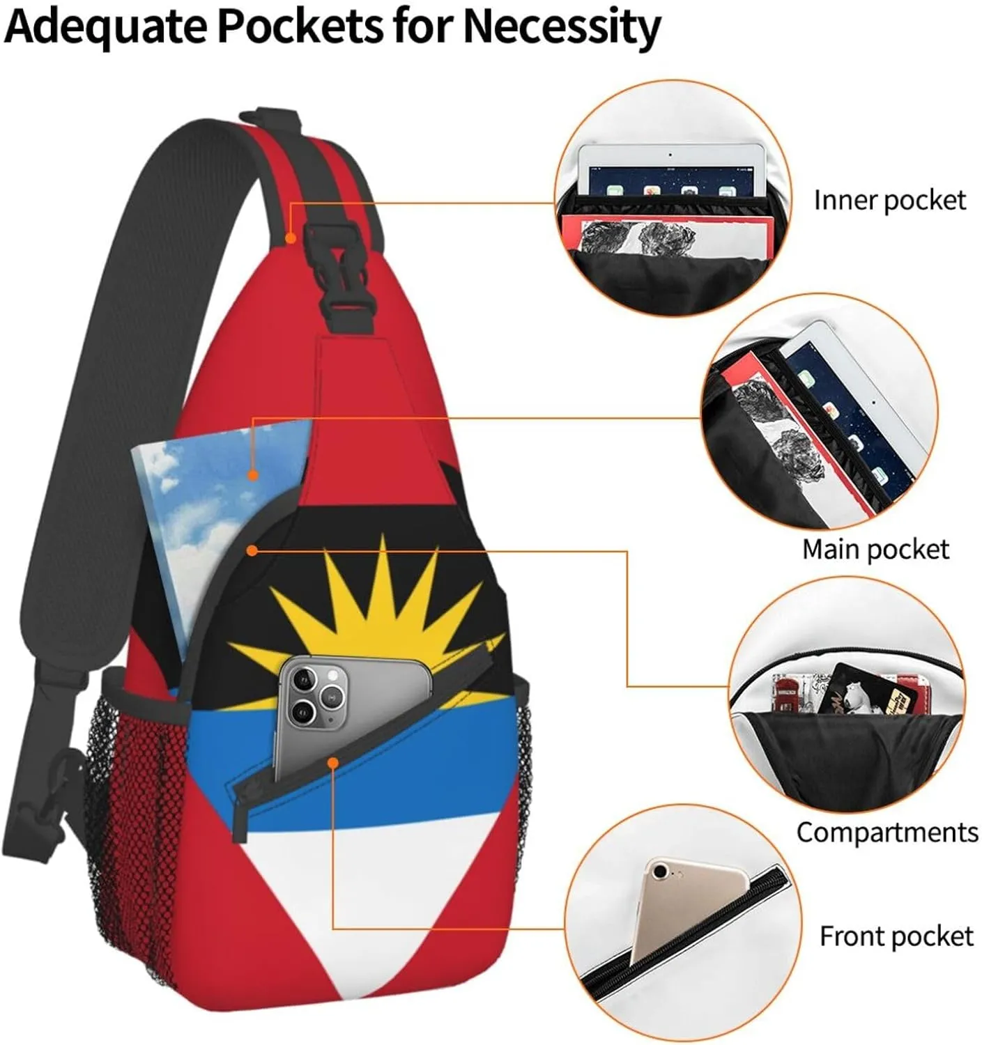 ASYG Antigua And Barbuda Flag Sling Bag Crossbody Backpack Flag Travel Hiking Daypack Shoulder Chest Bag for Women Men