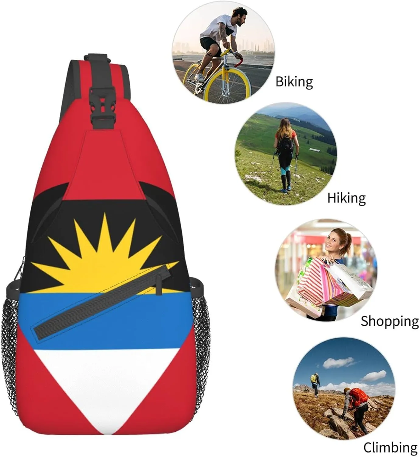 ASYG Antigua And Barbuda Flag Sling Bag Crossbody Backpack Flag Travel Hiking Daypack Shoulder Chest Bag for Women Men