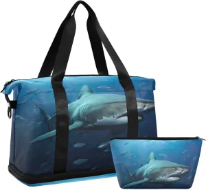 Atlantic Giant Shark Duffel Bag Lightweight Carry On Gym Bags for Travel and Weekends, Versatile Overnight Bag with Shoe Compartment