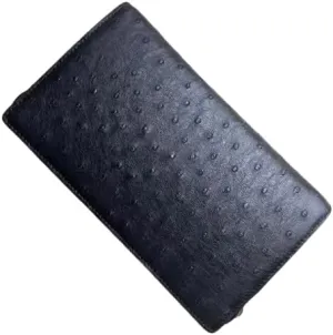 Authentic Ostrich Skin Businessmen Classic Black Passcoded Clutch Purse Genuine Exotic Leather Male Wristlets Pouch Card Bag
