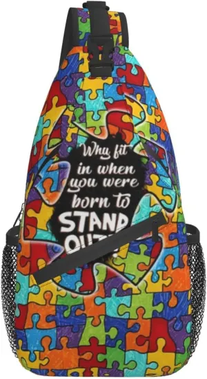 Autism Pattern Sling Backpack Travel Hiking Daypack Autism Awareness Crossbody Shoulder Bag For Women Men
