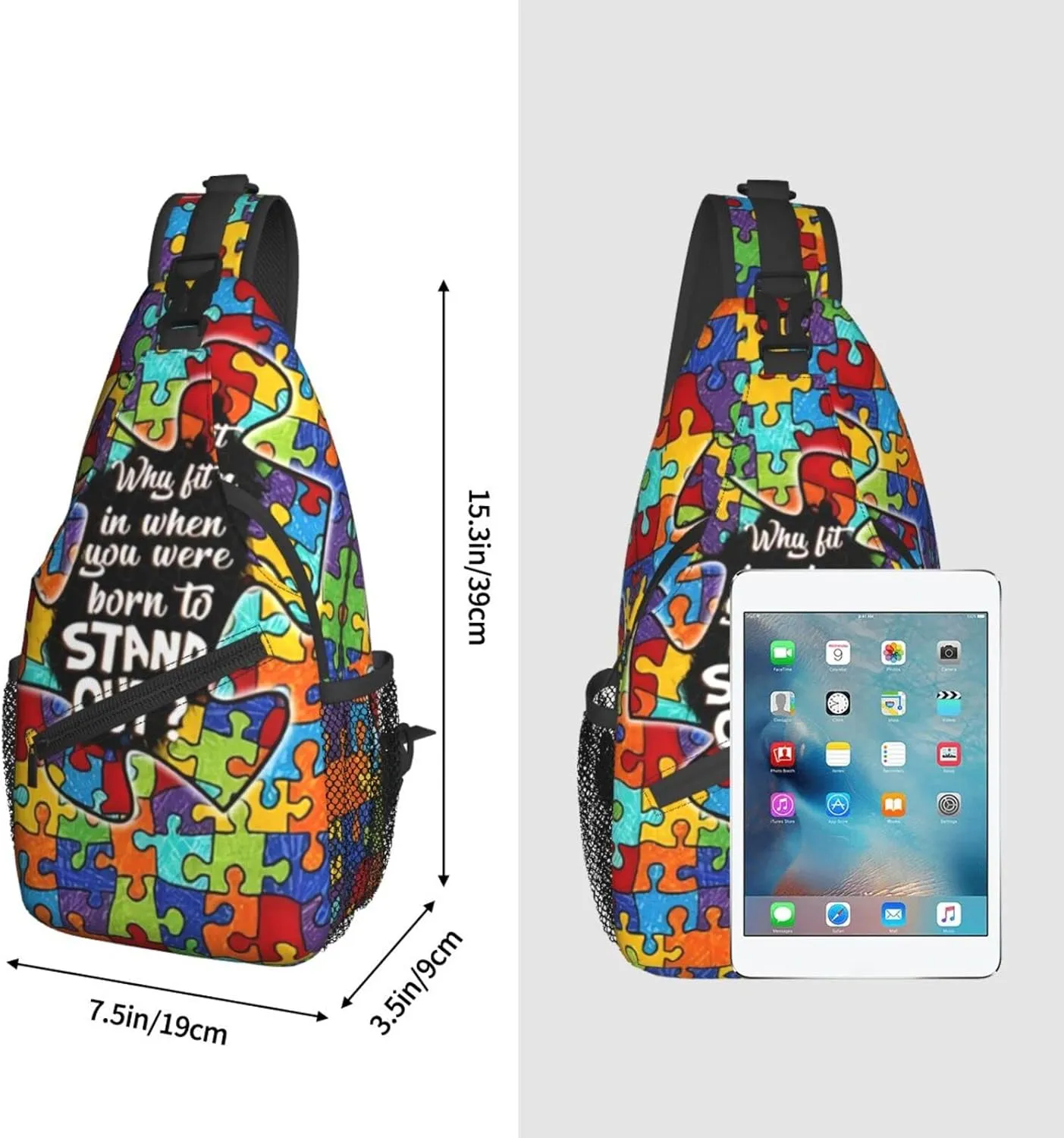 Autism Pattern Sling Backpack Travel Hiking Daypack Autism Awareness Crossbody Shoulder Bag For Women Men