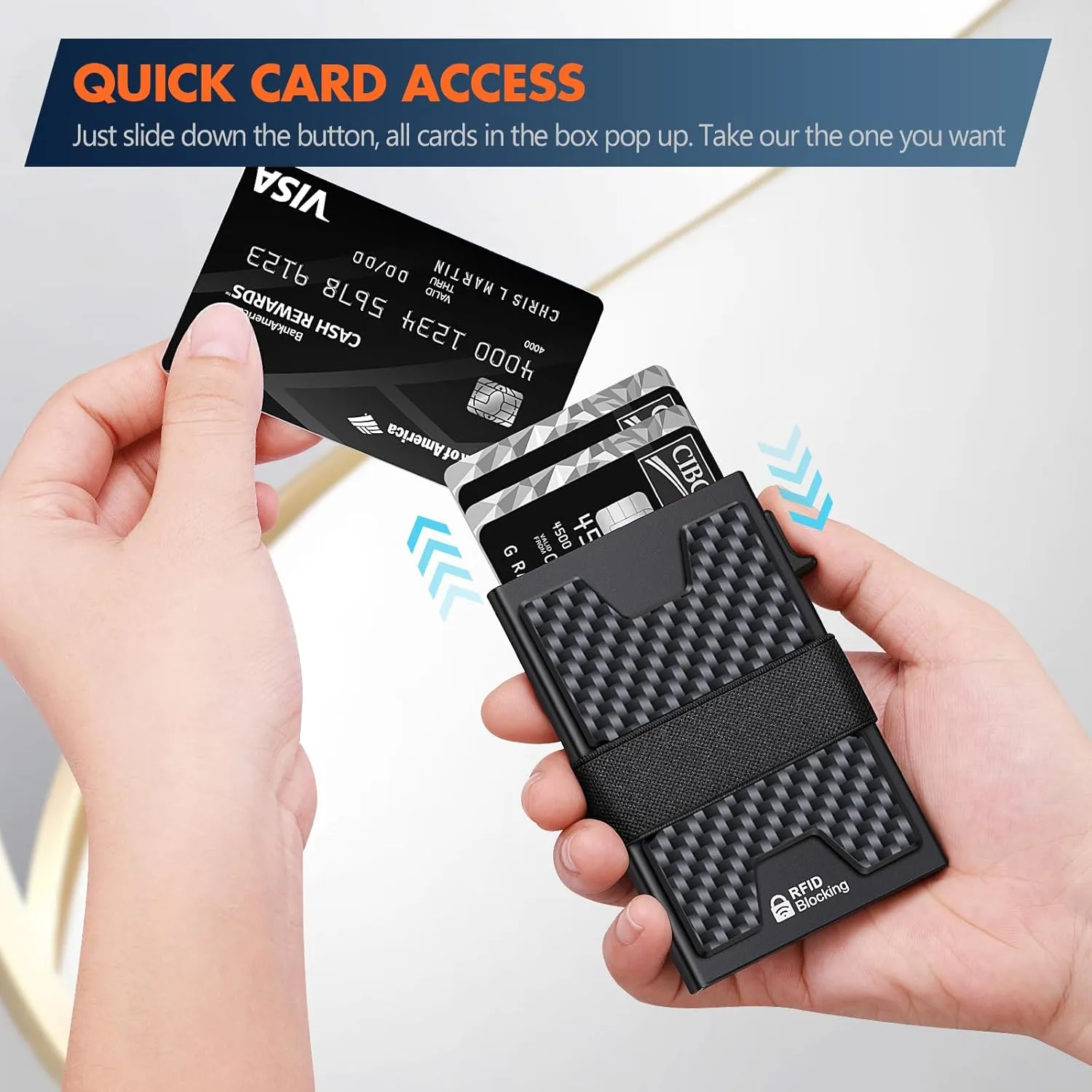 AUTLEY Slim Wallet For Men, Minimalist Mens Wallet, Rfid Blocking Wallet, Pop Up Credit Card Holder with Cash Band (Carbon Fiber Black)