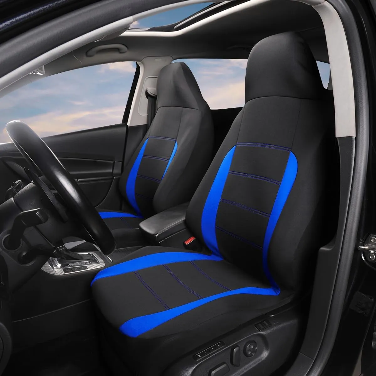 AUTOYOUTH Auto Car Front Seat Covers Bucket Seat Cover Airbag Compatible Auto Parts Motor Trend Car Accessories Universal Fit for Sedan Truck - Blue