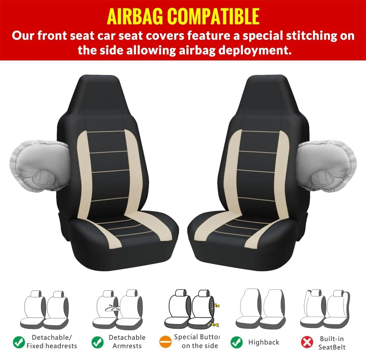 AUTOYOUTH Auto Car Front Seat Covers Bucket Seat Cover Automotive Universal Fit for Sedan Truck Trend Car Accessories - Beige