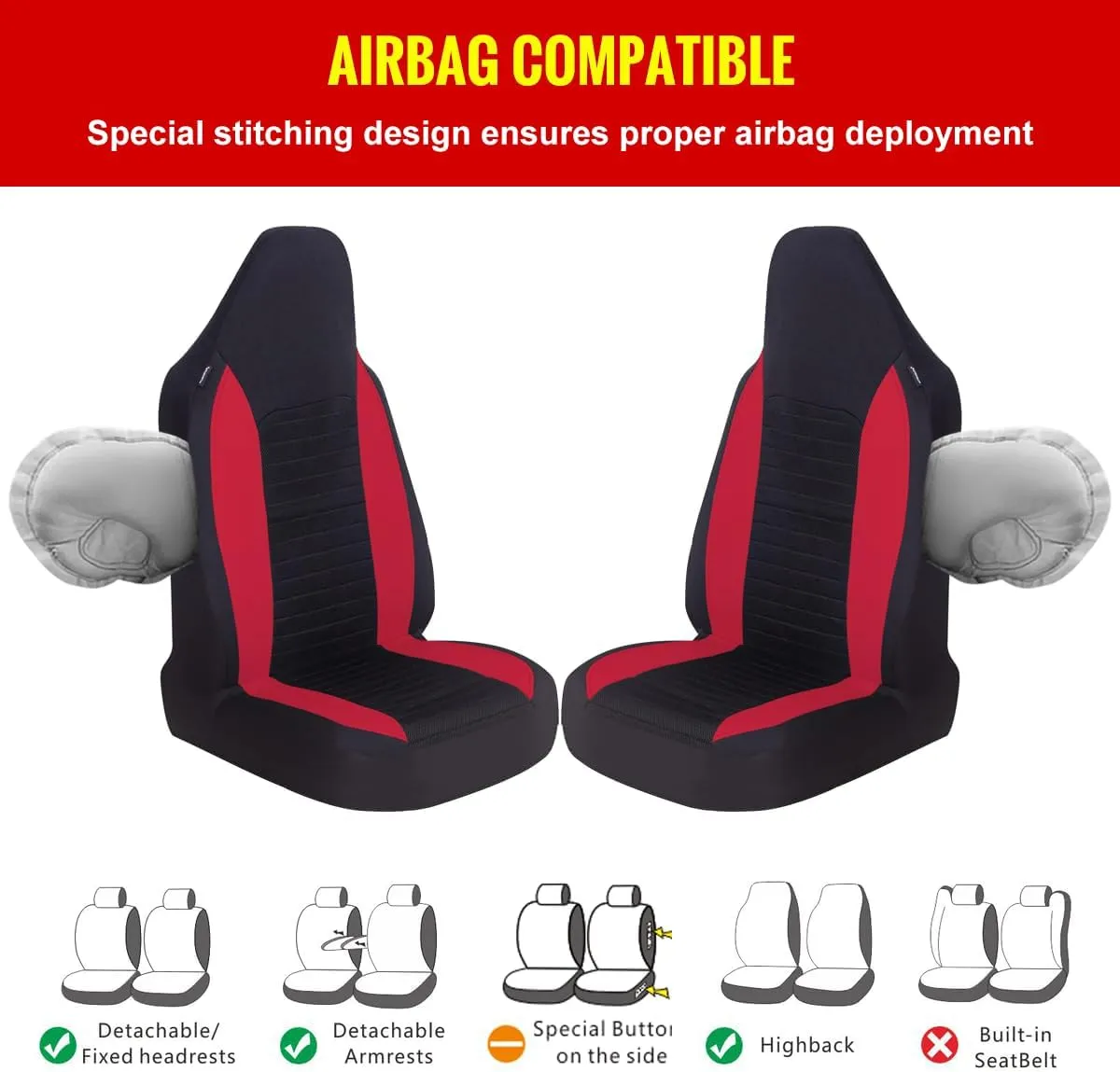 AUTOYOUTH Car Seat Covers - Achieve The Perfect Combination of Style and Protection with Universal Fit for Sedan, Truck, SUV - Black Red