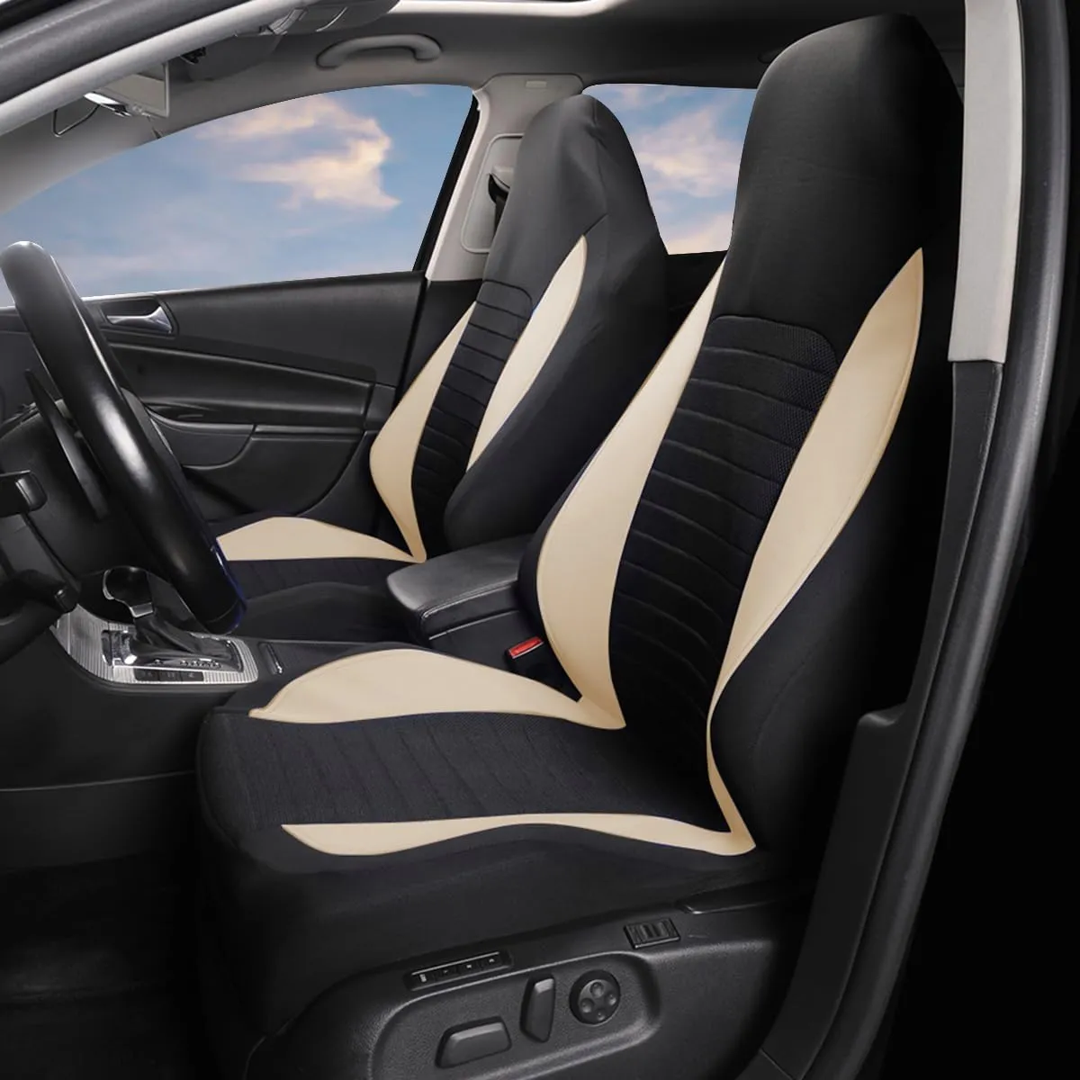 AUTOYOUTH Car Seat Covers - Bucket Seat Cover Seat Achieve The Perfect Combination of Style and Protection with Universal Fit Seat Covers for Sedan, Truck, SUV(Black Beige)…
