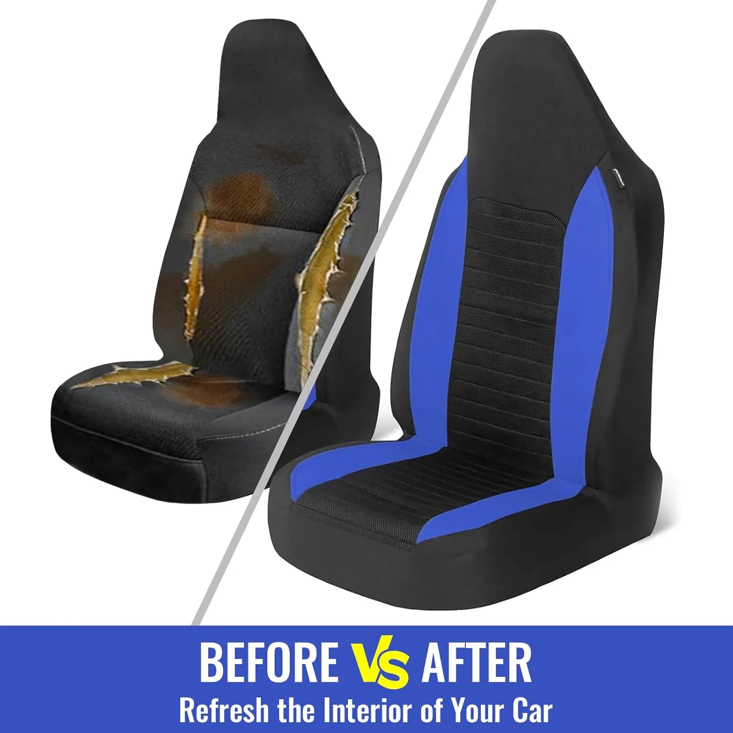AUTOYOUTH Car Seat Covers - Bucket Seat Cover Seat Achieve The Perfect Combination of Style and Protection with Universal Fit Seat Covers for Sedan, Truck, SUV(Black Blue)…