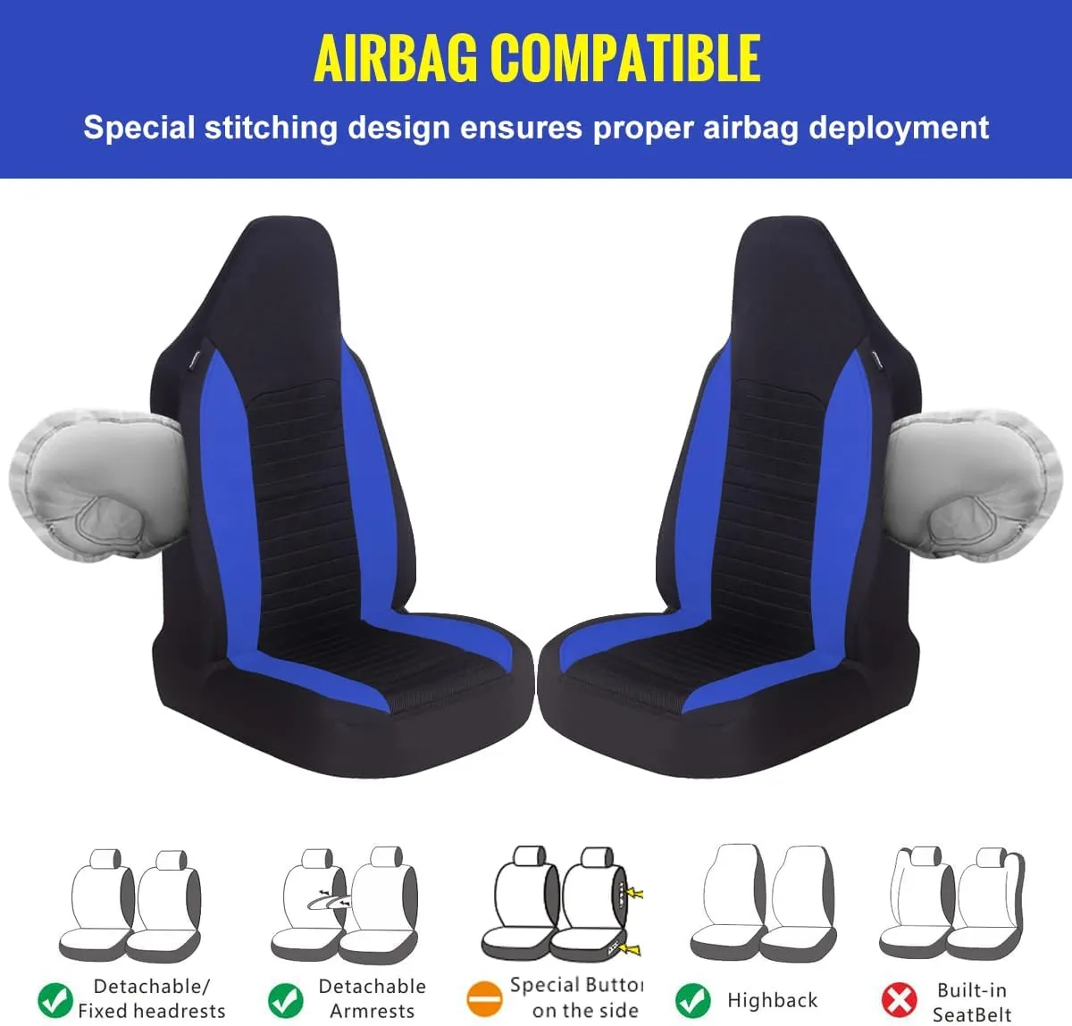 AUTOYOUTH Car Seat Covers - Bucket Seat Cover Seat Achieve The Perfect Combination of Style and Protection with Universal Fit Seat Covers for Sedan, Truck, SUV(Black Blue)…
