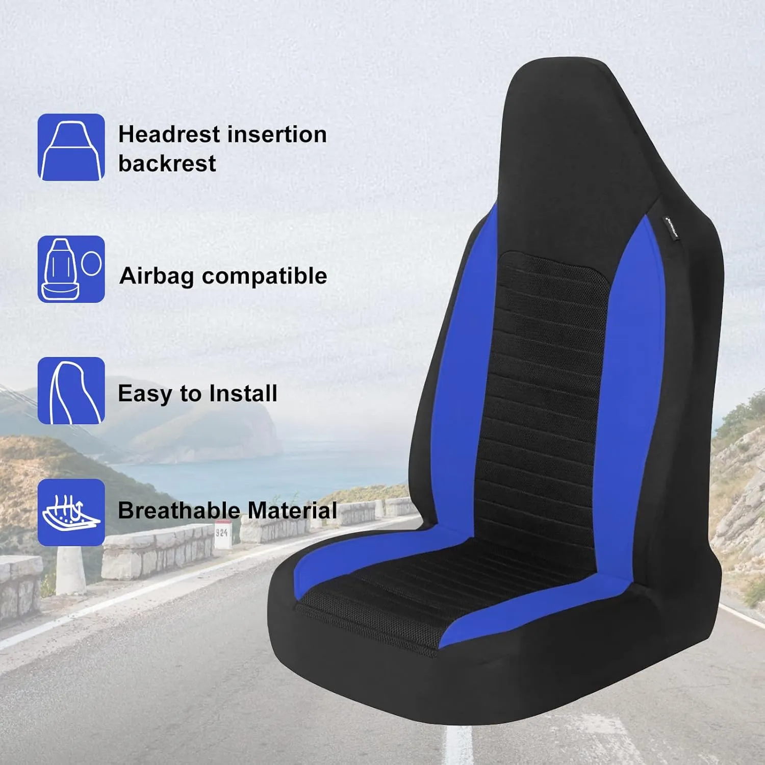 AUTOYOUTH Car Seat Covers - Bucket Seat Cover Seat Achieve The Perfect Combination of Style and Protection with Universal Fit Seat Covers for Sedan, Truck, SUV(Black Blue)…