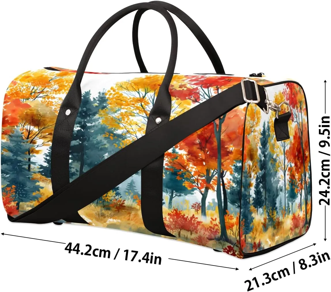 Autumn Forest Tree Travel Duffle Bag, Sports Gym Bags for Women Men, Carry On Weekender Overnight Workout Airplane Trips Bag