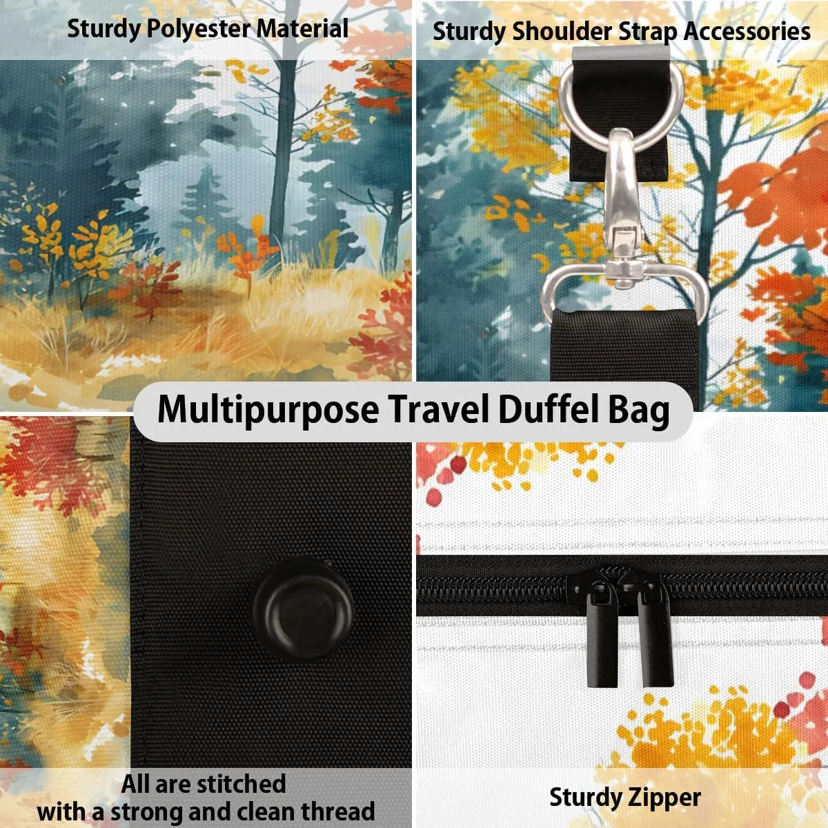 Autumn Forest Tree Travel Duffle Bag, Sports Gym Bags for Women Men, Carry On Weekender Overnight Workout Airplane Trips Bag