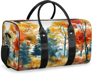 Autumn Forest Tree Travel Duffle Bag, Sports Gym Bags for Women Men, Carry On Weekender Overnight Workout Airplane Trips Bag