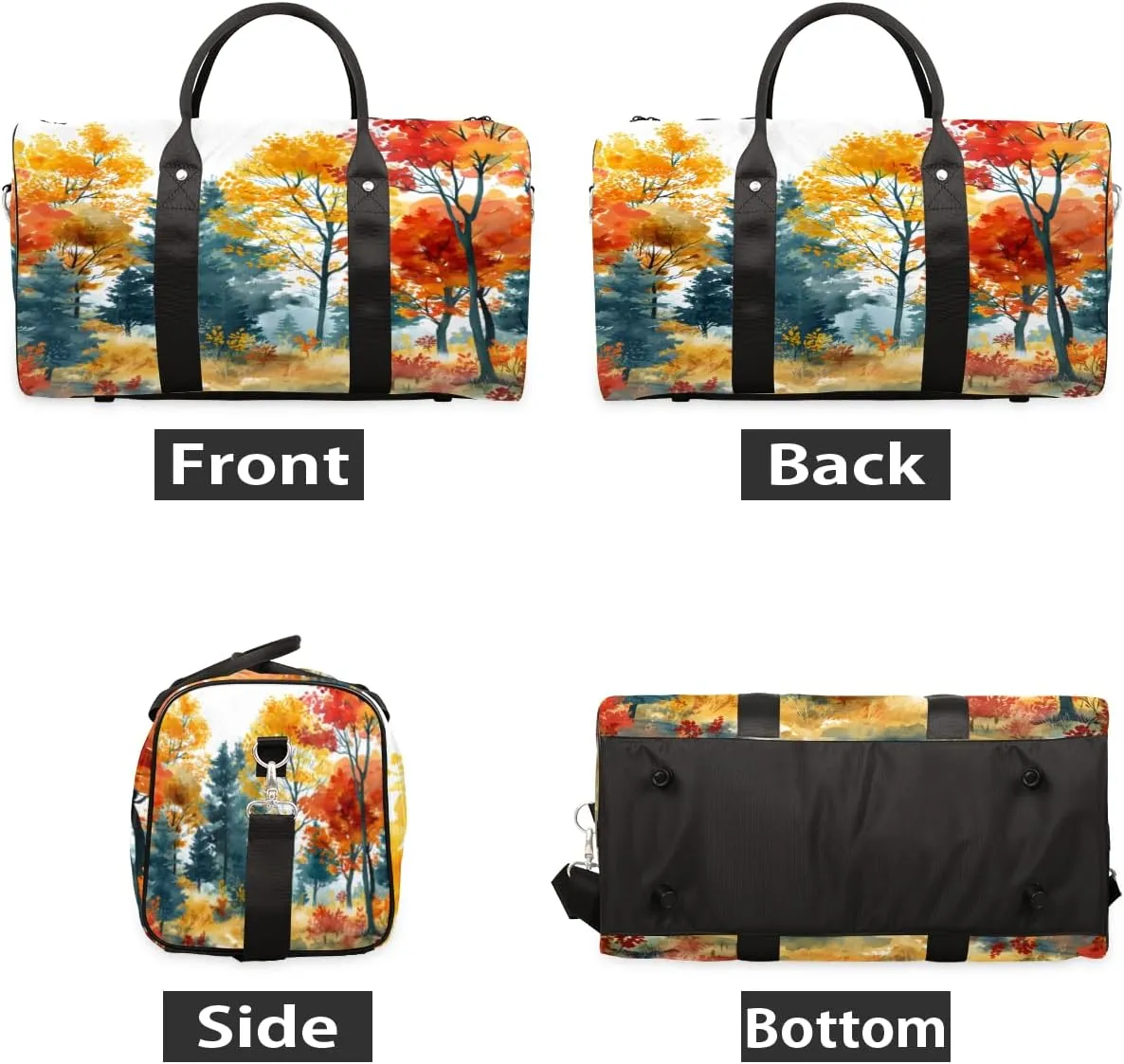 Autumn Forest Tree Travel Duffle Bag, Sports Gym Bags for Women Men, Carry On Weekender Overnight Workout Airplane Trips Bag