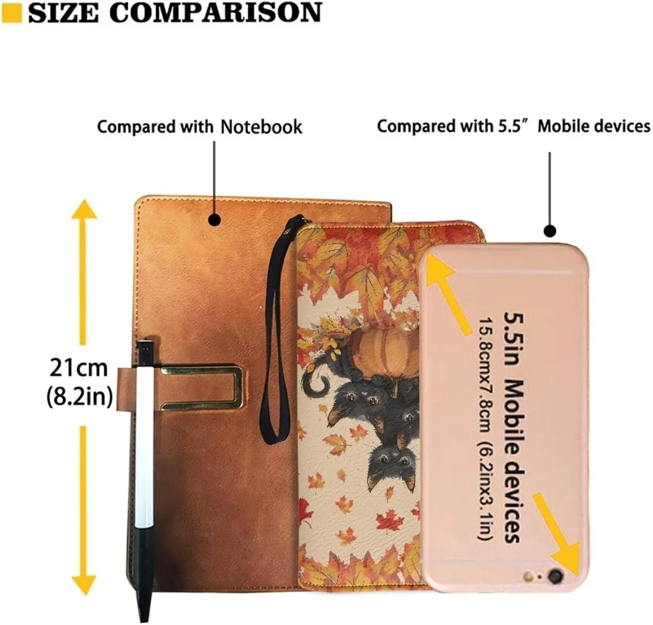 Autumn Leaves Black Horse Wristlet Wallets for Womens Leather Credit Card Holder RFID Blocking Large Capacity Purse Clutch