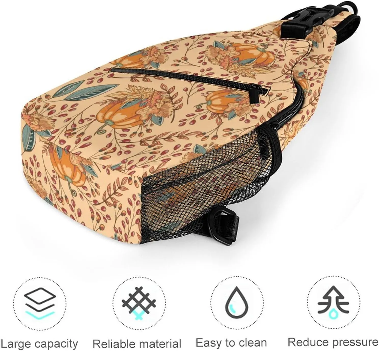 Autumn Leaves Pumpkin Sling Bag for Men Women Fall Cartoon Shoulder Backpack Chest Bags Crossbody Daypack for Hiking Camping Outdoor Trip