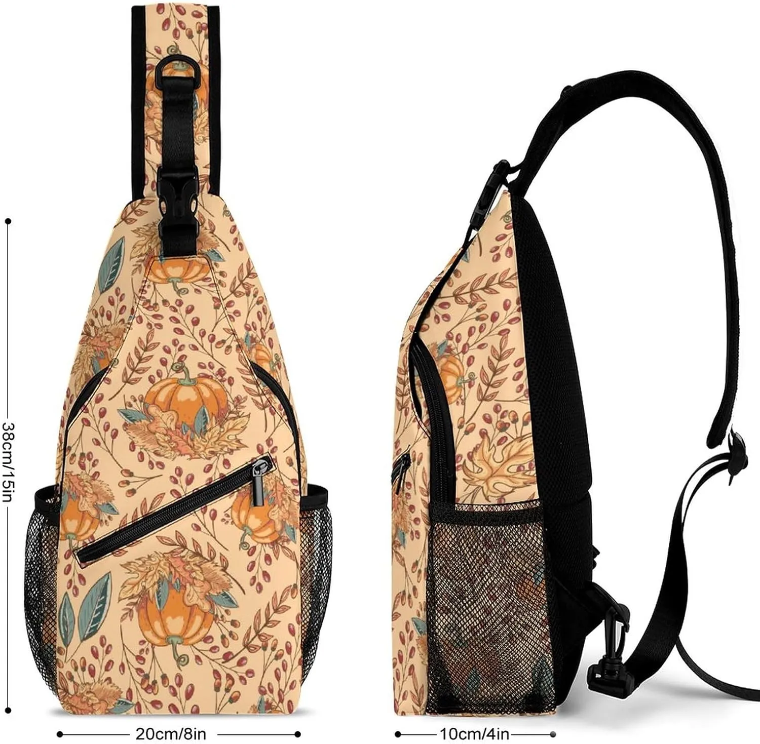 Autumn Leaves Pumpkin Sling Bag for Men Women Fall Cartoon Shoulder Backpack Chest Bags Crossbody Daypack for Hiking Camping Outdoor Trip