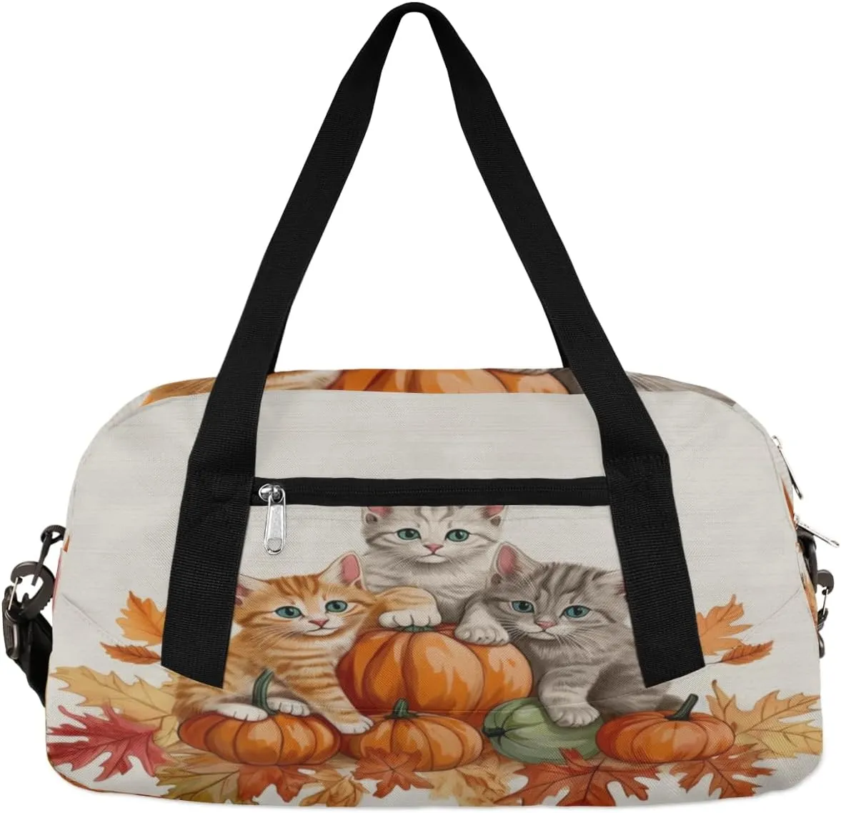 Autumn Pumpkins Cat Gym Bag, Duffle Bag, Weekender Bag, Duffel Bag, Overnight Bag, Travel Duffel Bag, Dance Bag, Tote Bag, Beach Bag, Pool Bag, Gym Duffle Bag, Carry on Bag