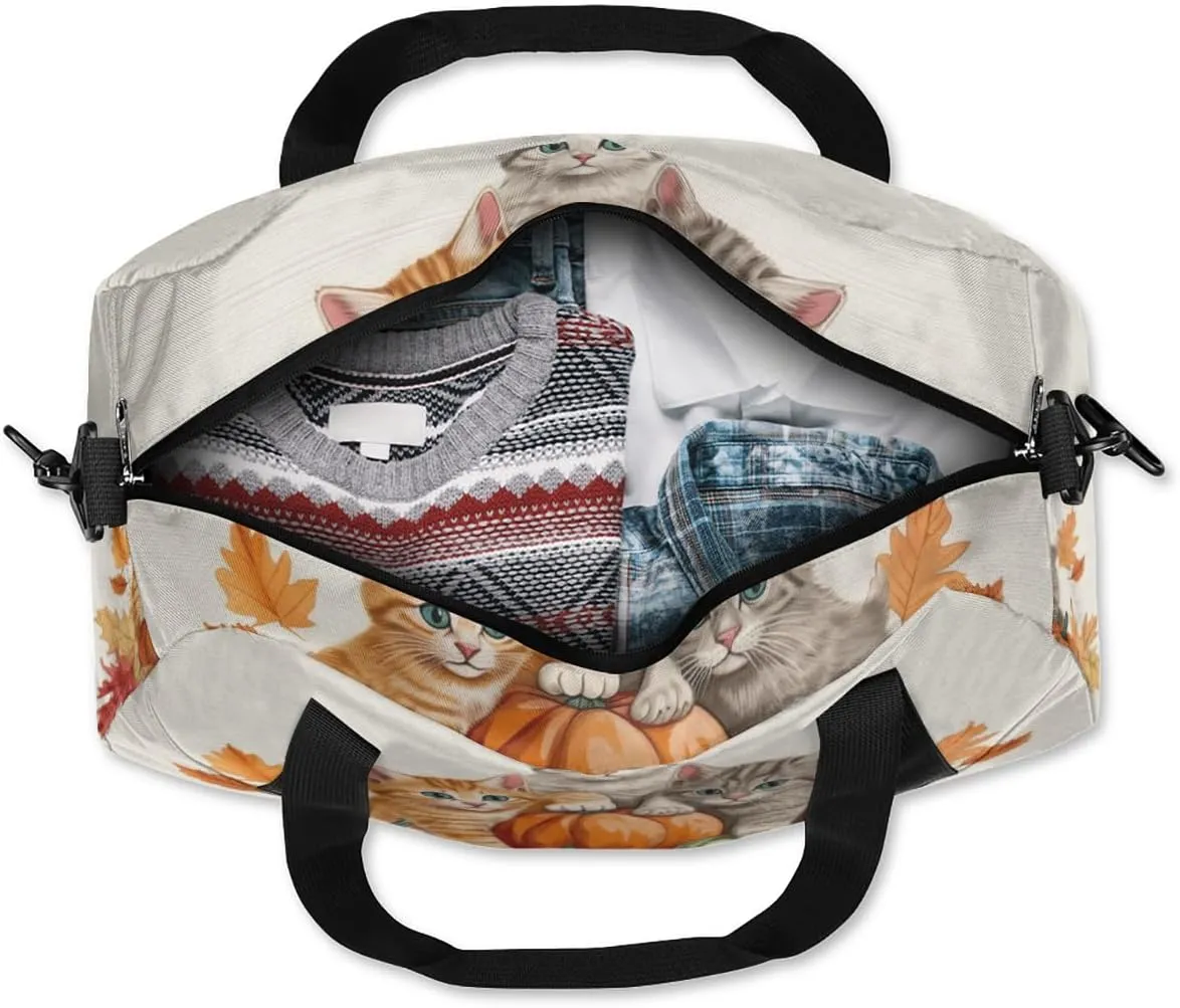 Autumn Pumpkins Cat Gym Bag, Duffle Bag, Weekender Bag, Duffel Bag, Overnight Bag, Travel Duffel Bag, Dance Bag, Tote Bag, Beach Bag, Pool Bag, Gym Duffle Bag, Carry on Bag