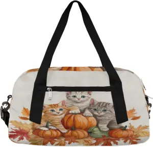 Autumn Pumpkins Cat Gym Bag, Duffle Bag, Weekender Bag, Duffel Bag, Overnight Bag, Travel Duffel Bag, Dance Bag, Tote Bag, Beach Bag, Pool Bag, Gym Duffle Bag, Carry on Bag