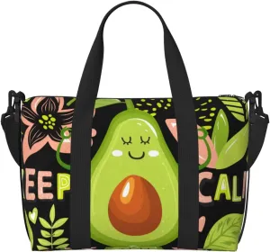 Avocado Keep Calm Travel Bag for Women Men Weekender Bags Carry on Overnight Bag Tote Bag Yoga Gym Bag for Gym, Work, Travel, Weekend, Personal Items