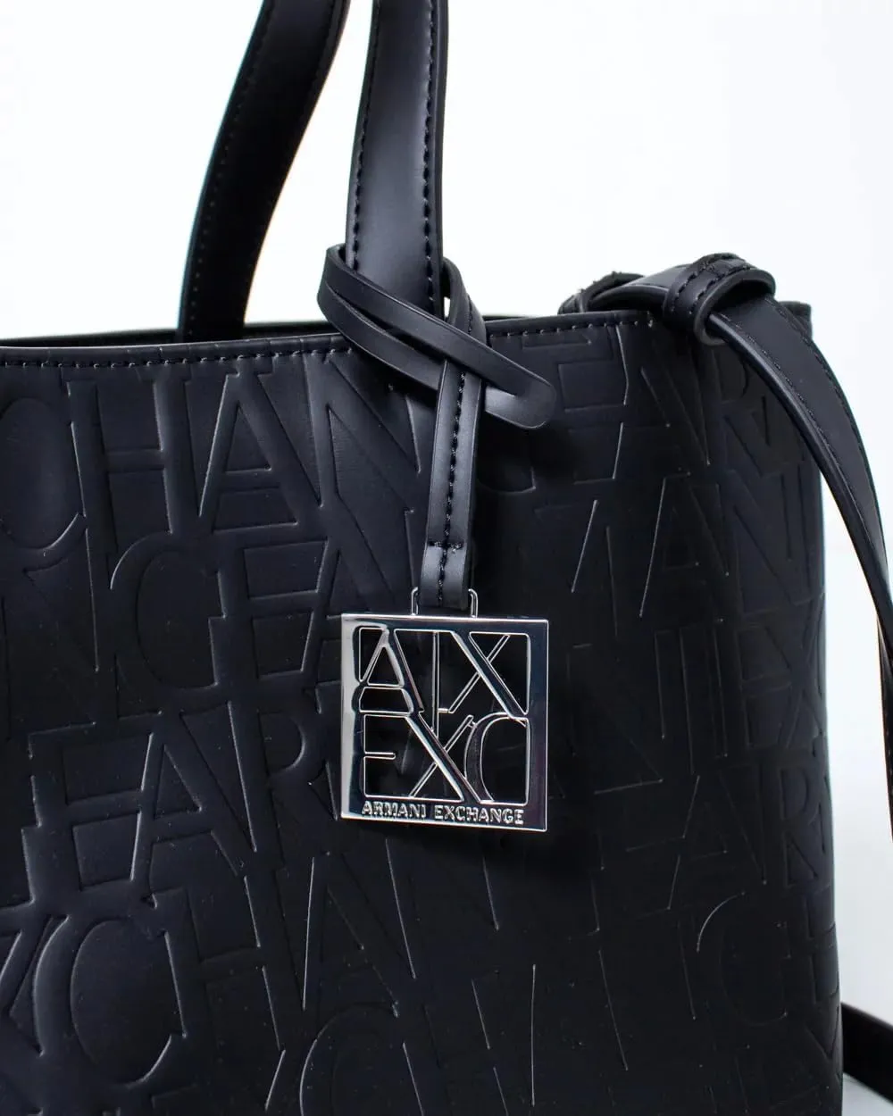 A｜X ARMANI EXCHANGE Medium Logo All Over Debossed Open Shopping Bag