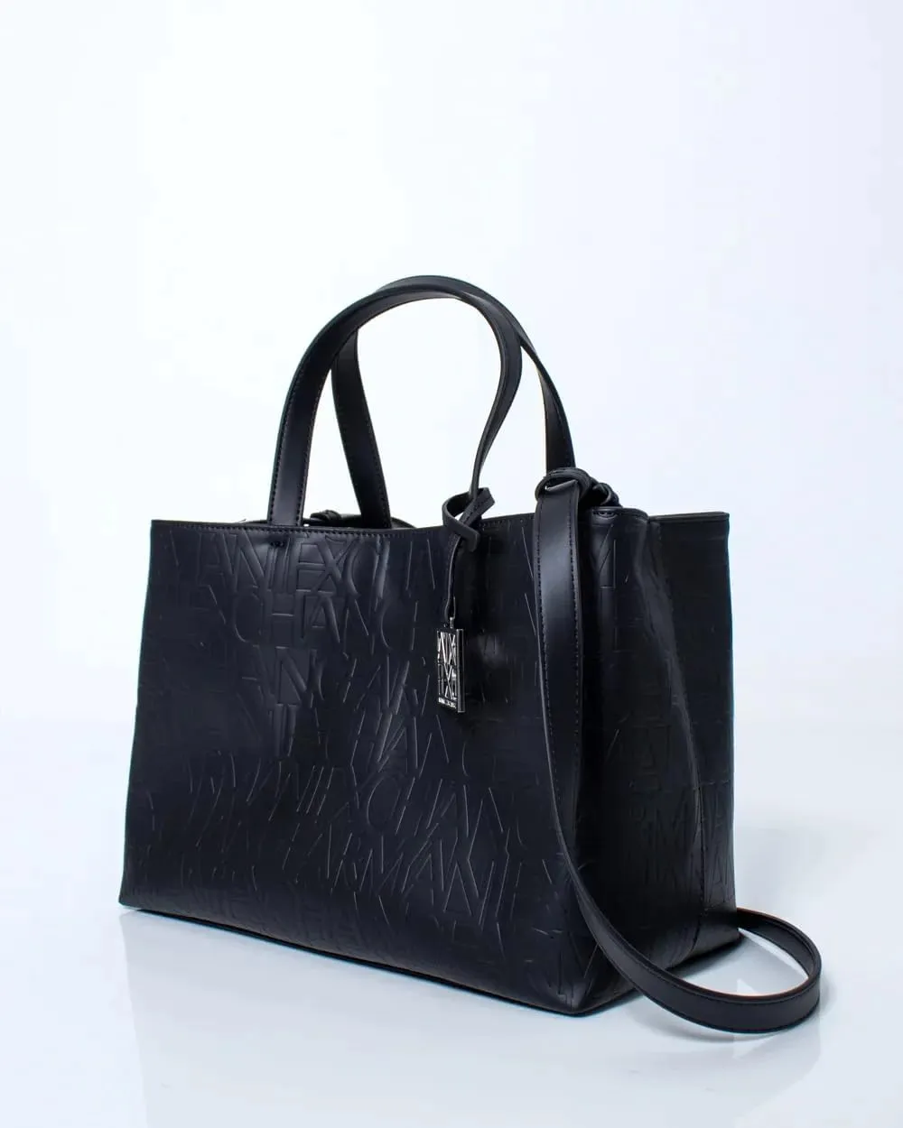A｜X ARMANI EXCHANGE Medium Logo All Over Debossed Open Shopping Bag