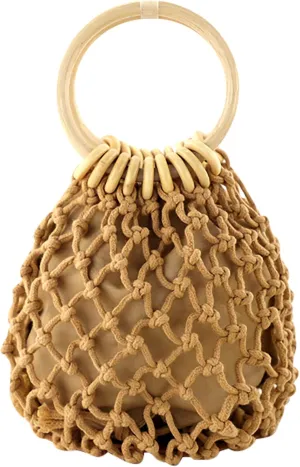 Ayliss Women Mini Clutch Tote Handbag Top-handle Bucket Drawstring Handbag Beach Woven Handmade Fishing Net Bag Pouch Purse
