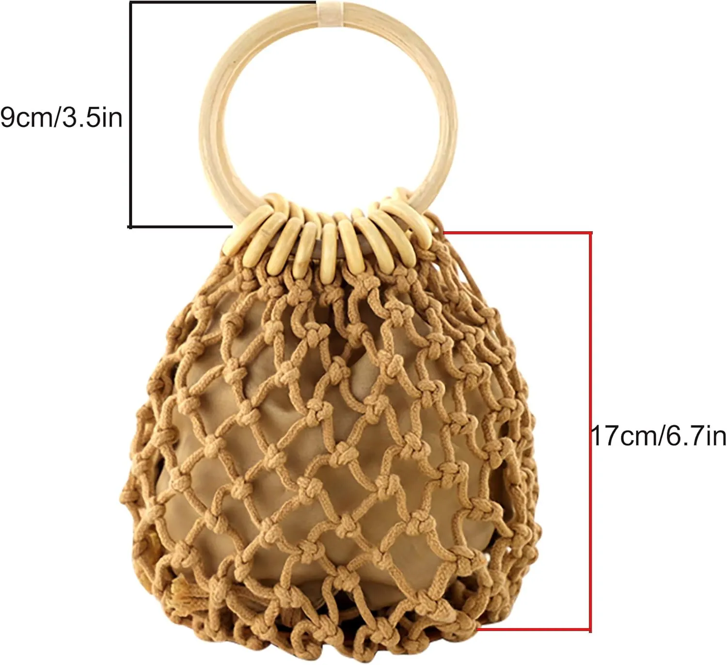 Ayliss Women Mini Clutch Tote Handbag Top-handle Bucket Drawstring Handbag Beach Woven Handmade Fishing Net Bag Pouch Purse