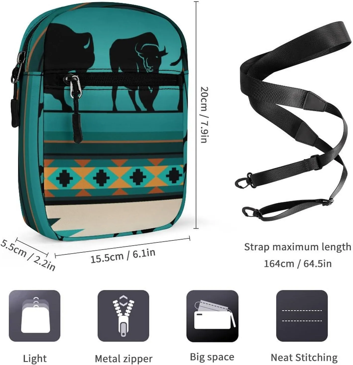 Aztec Pattern Crossbody Bag Small Shoulder Bag Waterproof, Lightweight And Convenient