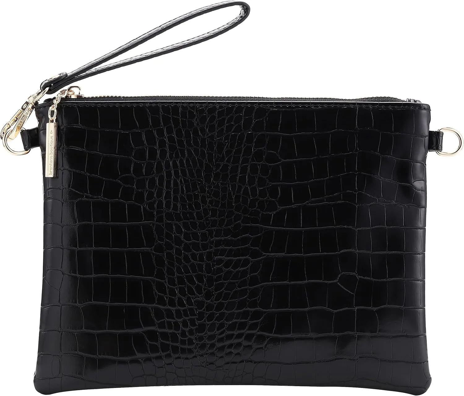B BRENTANO Vegan Clutch Bag Pouch with removable wristlet and two size metal chain