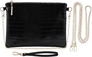 B BRENTANO Vegan Clutch Bag Pouch with removable wristlet and two size metal chain