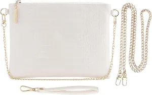 B BRENTANO Vegan Clutch Bag Pouch with removable wristlet and two size metal chain