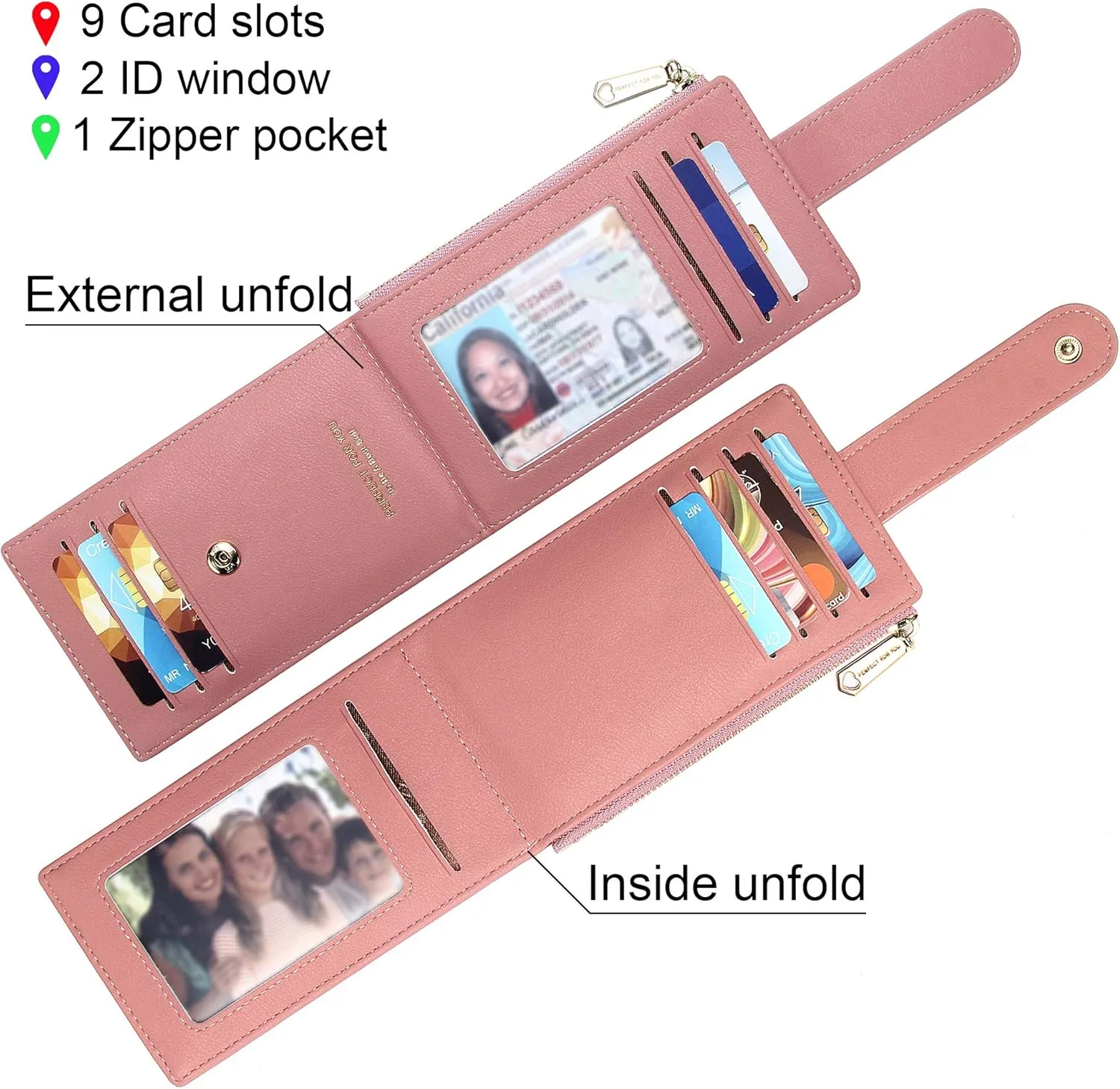 Badiya RFID Card Holder Wallet for Women Slim Wallets Bifold Multi Card Case Zipper Coin Purse