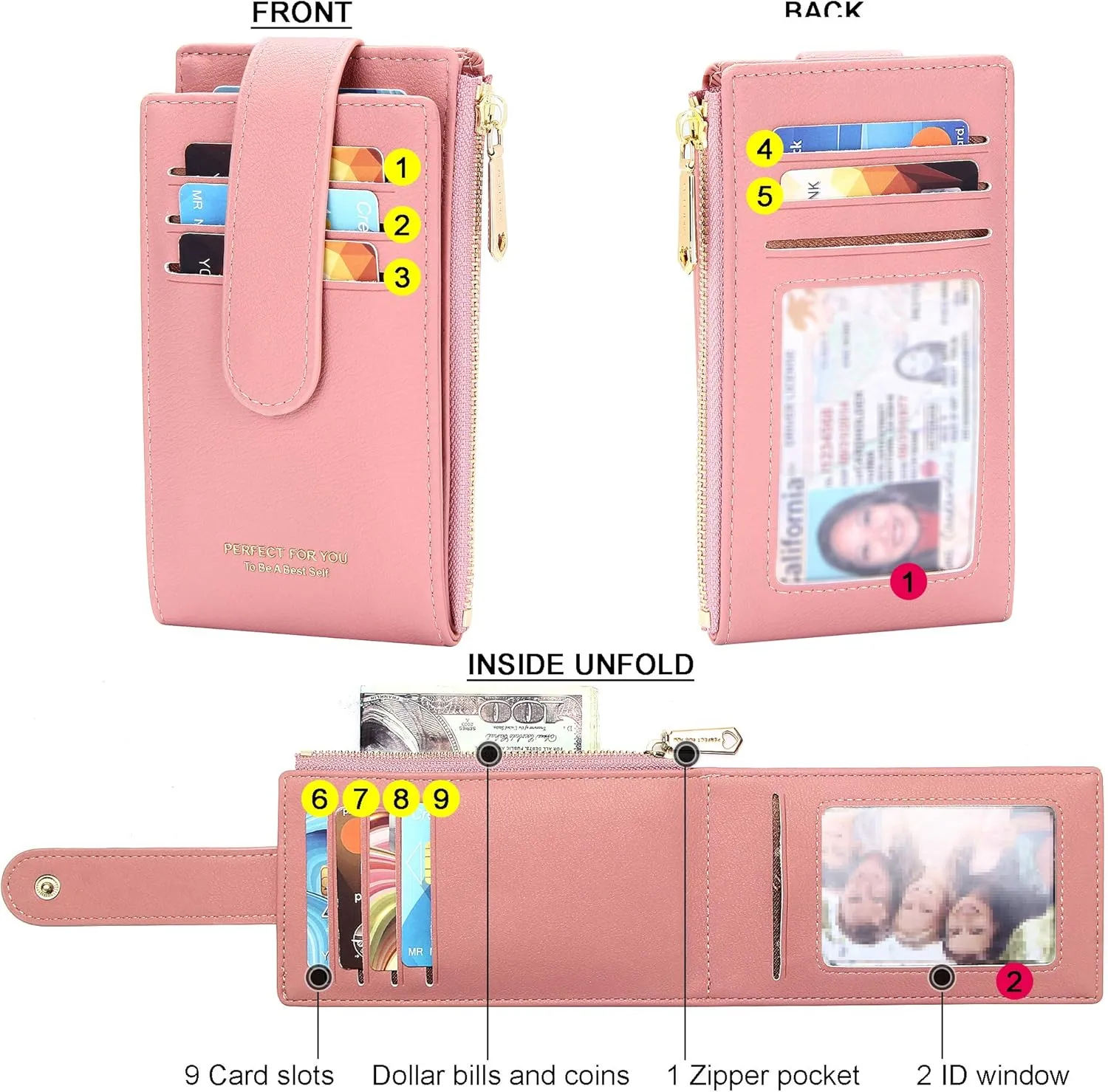 Badiya RFID Card Holder Wallet for Women Slim Wallets Bifold Multi Card Case Zipper Coin Purse