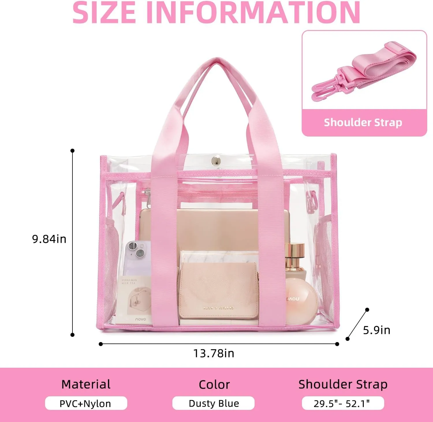 BAGAIL Clear Bag, Stadium Approved Clear Tote Bag with Inner Pocket, Transparent Travel Bag for Sports Event, Concert, Work