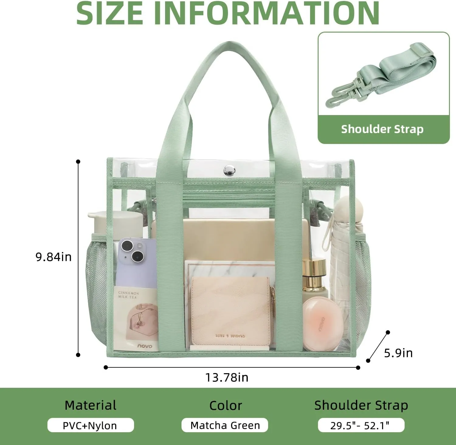 BAGAIL Clear Bag, Stadium Approved Clear Tote Bag with Inner Pocket, Transparent Travel Bag for Sports Event, Concert, Work