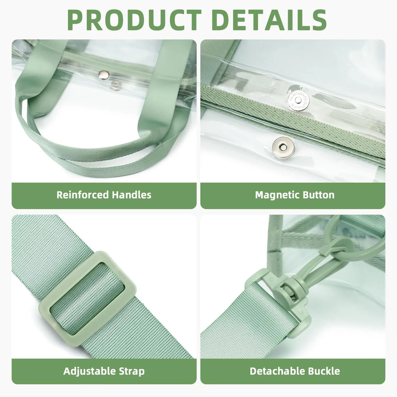 BAGAIL Clear Bag, Stadium Approved Clear Tote Bag with Inner Pocket, Transparent Travel Bag for Sports Event, Concert, Work