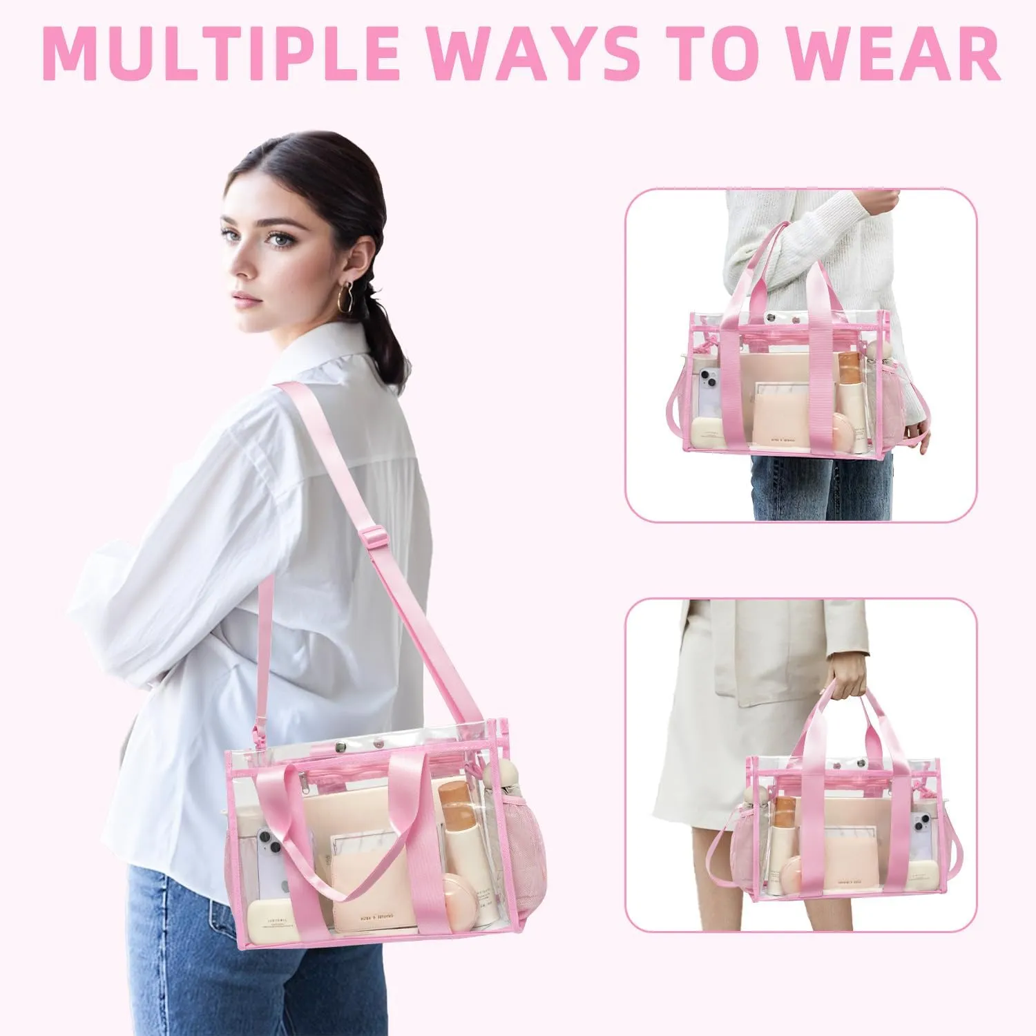 BAGAIL Clear Bag, Stadium Approved Clear Tote Bag with Inner Pocket, Transparent Travel Bag for Sports Event, Concert, Work