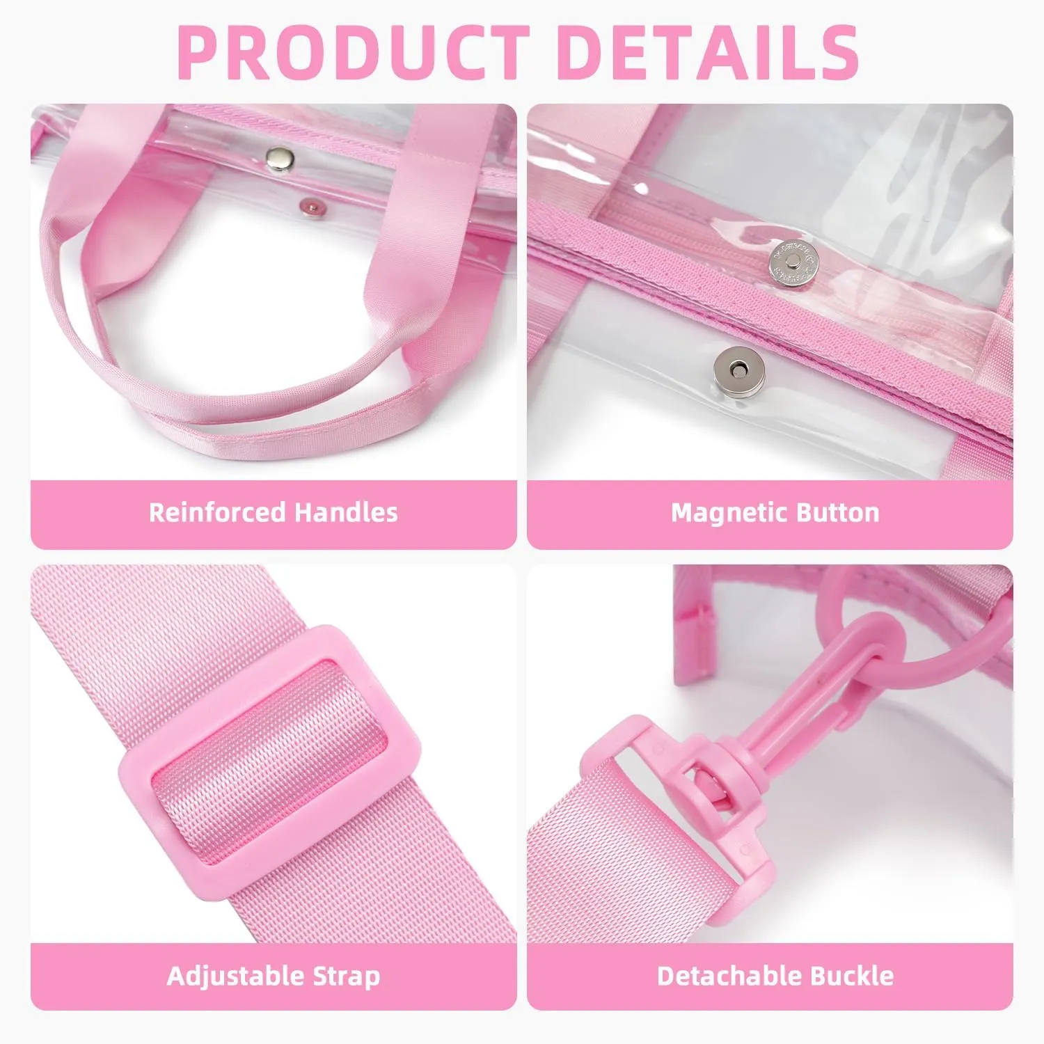 BAGAIL Clear Bag, Stadium Approved Clear Tote Bag with Inner Pocket, Transparent Travel Bag for Sports Event, Concert, Work