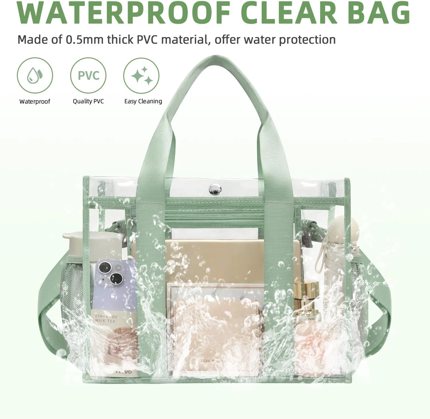 BAGAIL Clear Bag, Stadium Approved Clear Tote Bag with Inner Pocket, Transparent Travel Bag for Sports Event, Concert, Work