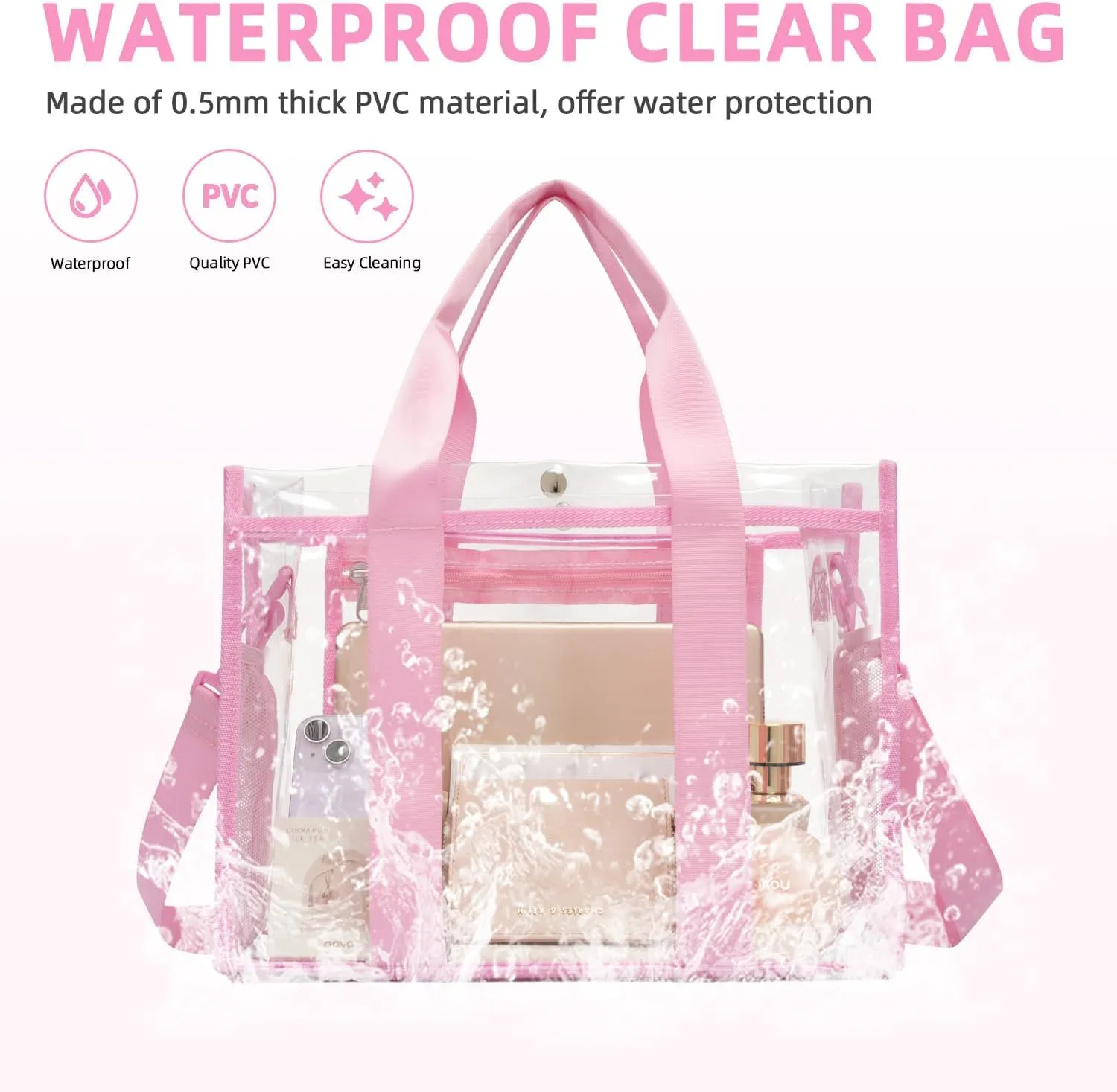 BAGAIL Clear Bag, Stadium Approved Clear Tote Bag with Inner Pocket, Transparent Travel Bag for Sports Event, Concert, Work