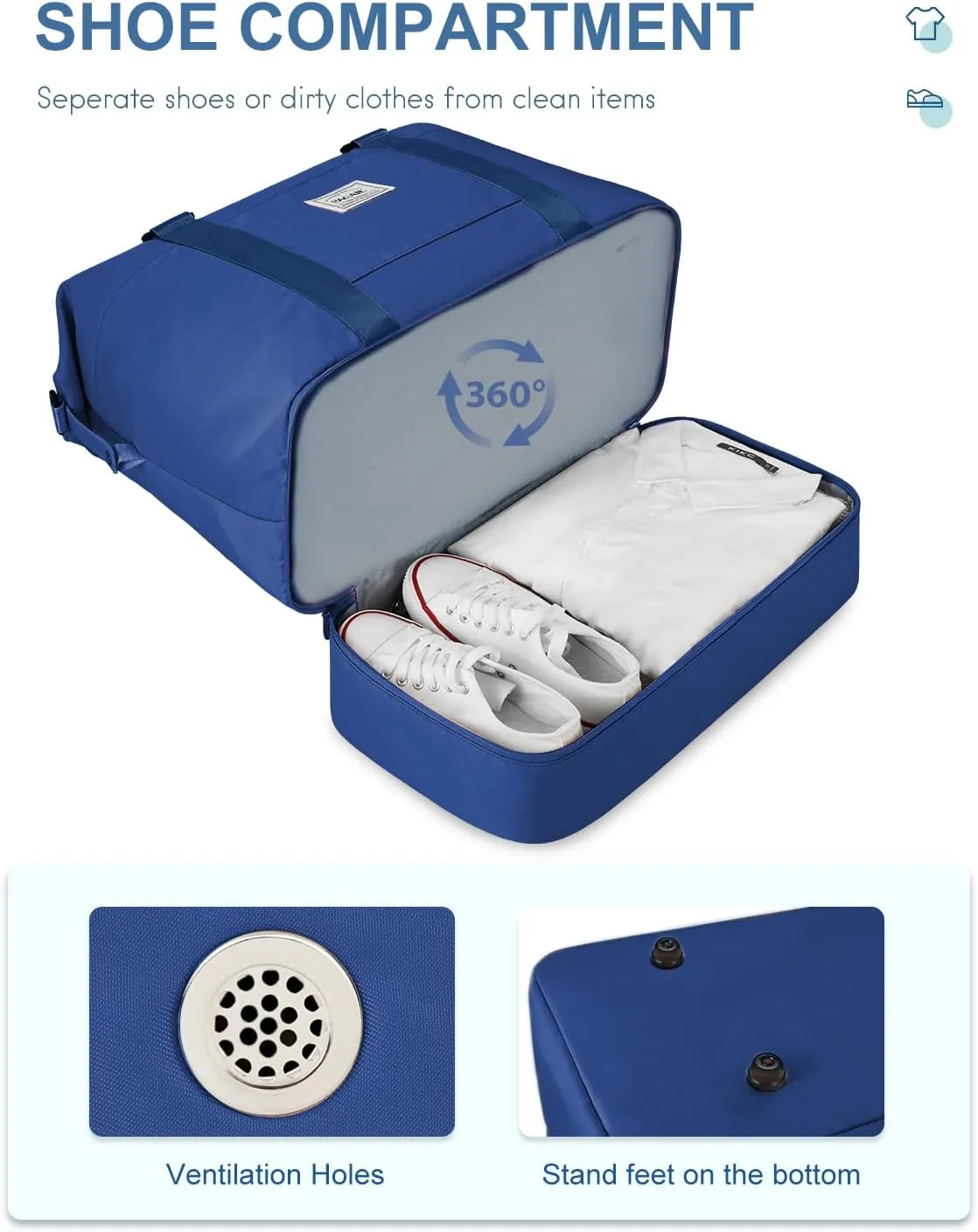 BAGAIL Travel Duffel Bag - Weekender & Overnight Gym Carry On Tote with Wet Pocket - Hospital Mom Bag for Labor & Delivery - Extra Large, Navy Blue