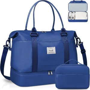 BAGAIL Travel Duffel Bag - Weekender & Overnight Gym Carry On Tote with Wet Pocket - Hospital Mom Bag for Labor & Delivery - Extra Large, Navy Blue