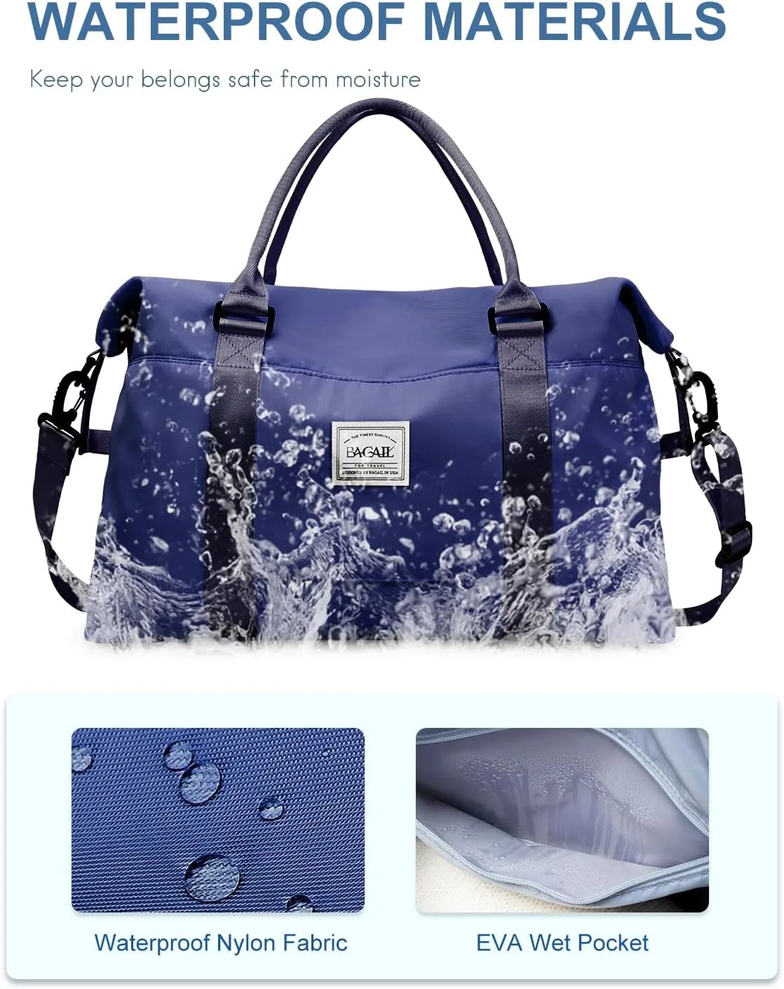 BAGAIL Travel Duffel Bag, Weekender Bags for Women, Overnight Gym Carry On Tote Bag with Wet Pocket, Hospital Mom Bag for Labor and Delivery - Navy Blue