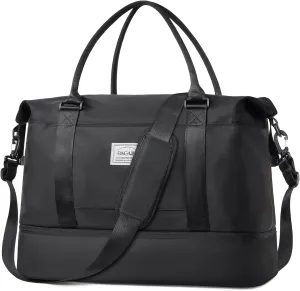 BAGAIL Travel Duffel Bag - Weekender, Overnight Gym Carry On Tote with Wet Pocket, Hospital Mom Bag for Labor and Delivery - Extra Large, Black